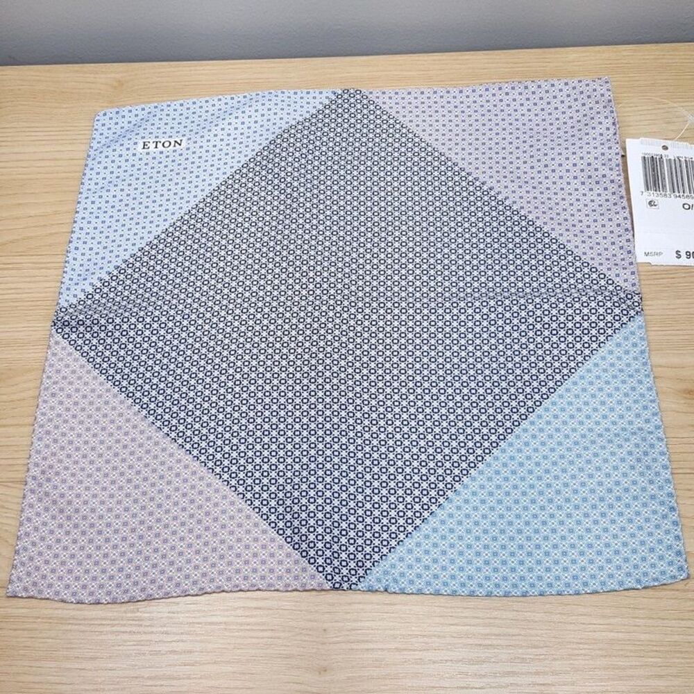 ETON Mens Black White Pink Blue Micro Dot Diamond Geo Pocket Square 100% Silk